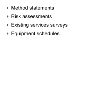 Site Surveys; Method Statements; Risk Assessments; Existing Services Surveys; Equipment Schedules